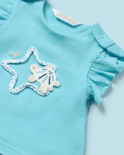 Aqua Blue Girls Outfit Set with Starfish