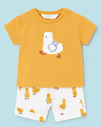 Yellow Duck Shirt & Printed Shorts Outfit Set