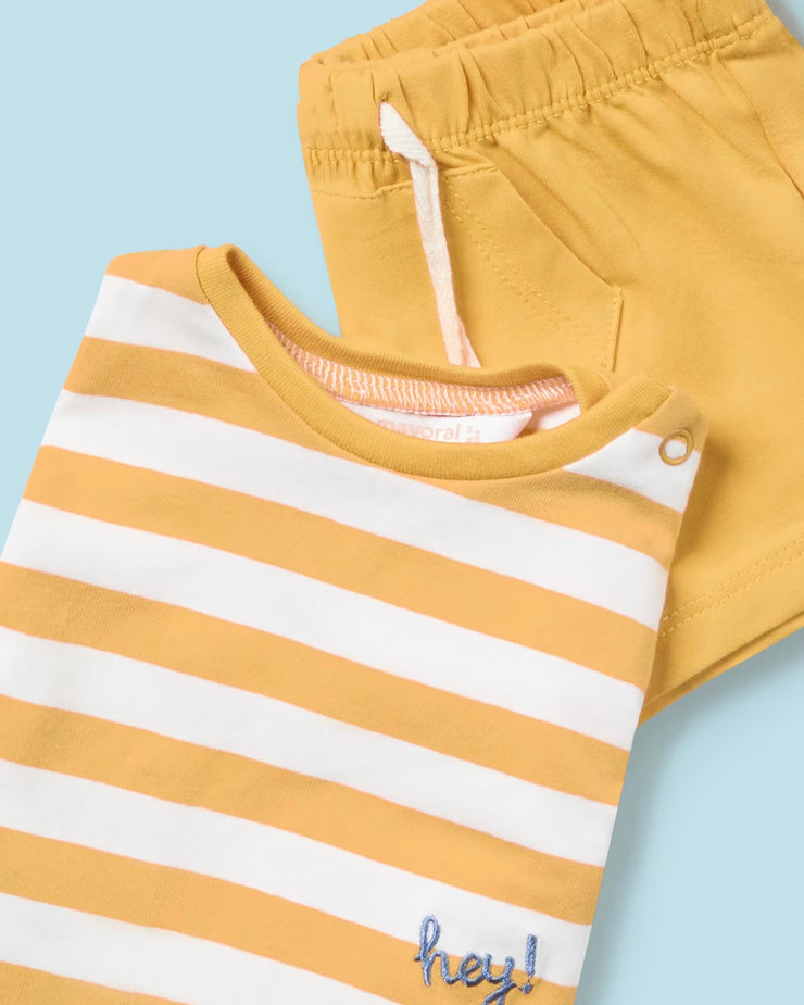 Striped Duck Shirt & Yellow Shorts Outfit Set