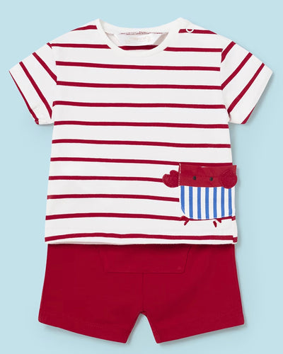 Striped Crab Shirt & Red Shorts Outfit Set