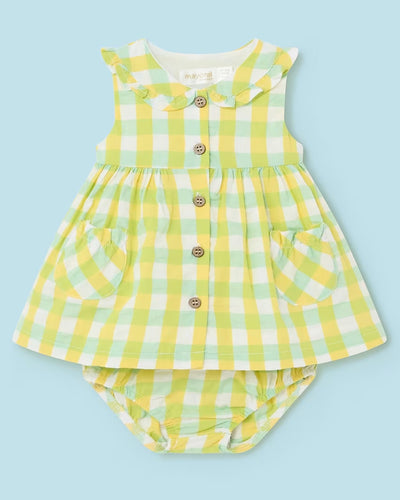 Yellow & Green Plaid Dress With Bloomers