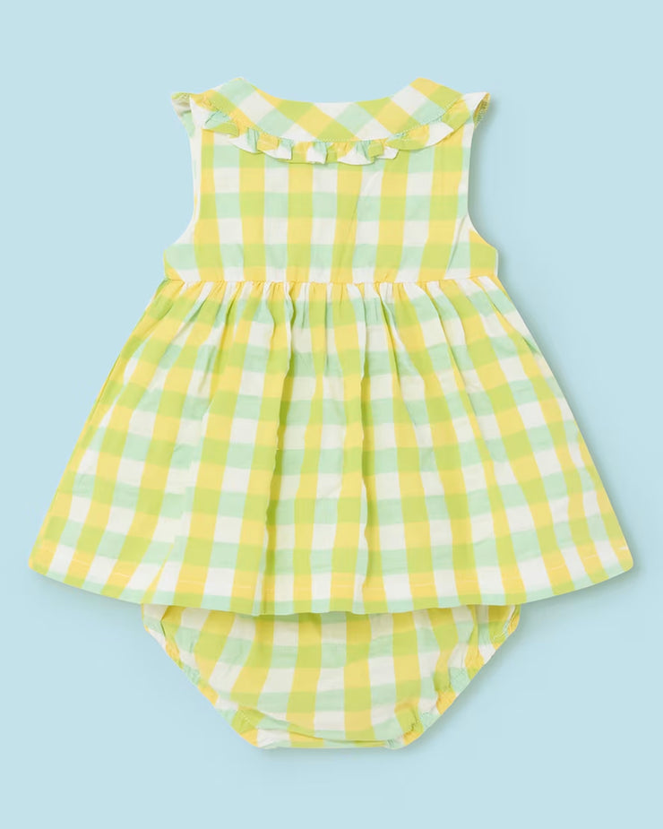 Yellow & Green Plaid Dress With Bloomers