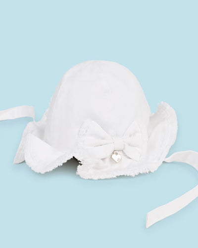 White Denim Bow Baby Hat