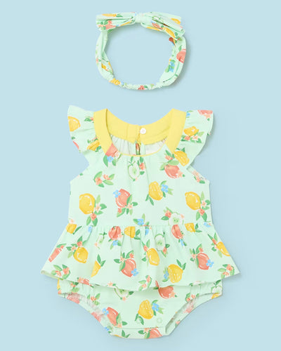 Fruit Printed Romper with Headband