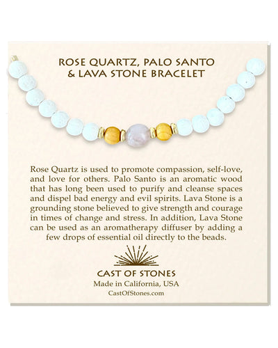 Rose Quartz, Palo Santo & White Lava Stone Bracelet