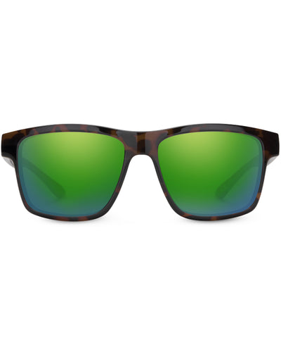 A-Team Sunglasses in Matte Tortoise with Green Mirror Lenses