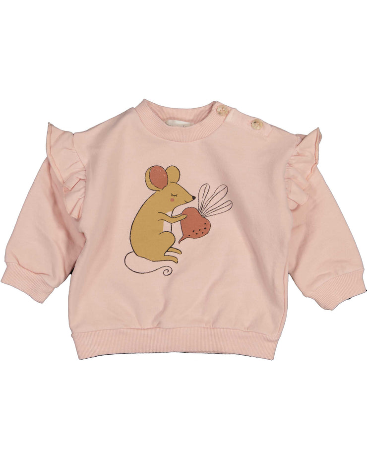 Pink Terry Fleece Pullover with Mouse Print