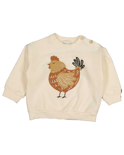Cream Terry Fleece Pullover with Rooster Print