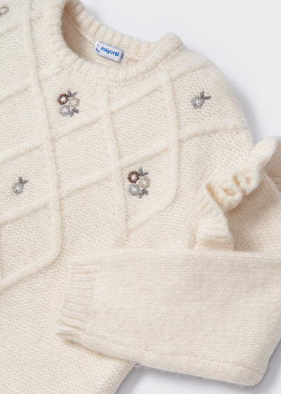Cream Floral Embroidered Sweater