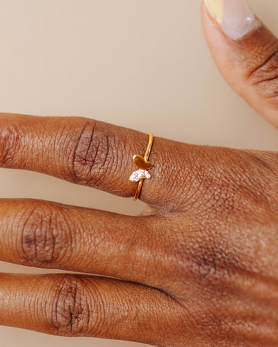 Dainty CZ Butterfly Ring - Gold Plated