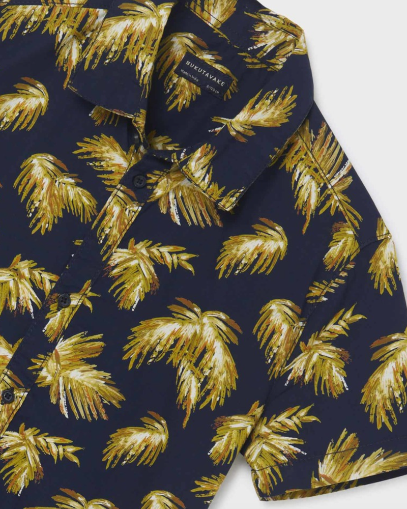 Navy & Yellow Palm Big Kid Button Down