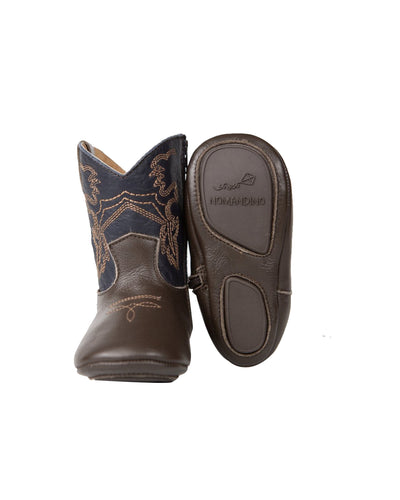 Genuine Leather Baby Cowboy Boots - Brown Blue