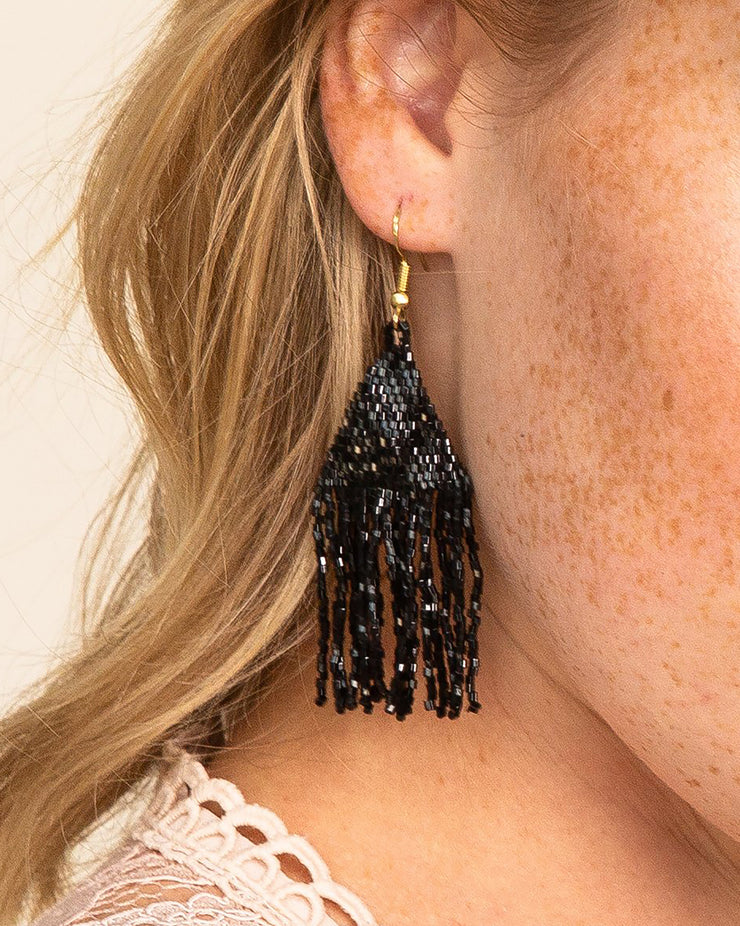 Black Luxe Petite Fringe Earring