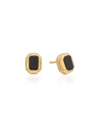 Small Black Onyx Rectangle Stud Earrings by Anna Beck