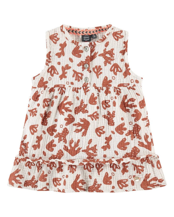 Coral Printed Gauze Sleeveless Dress