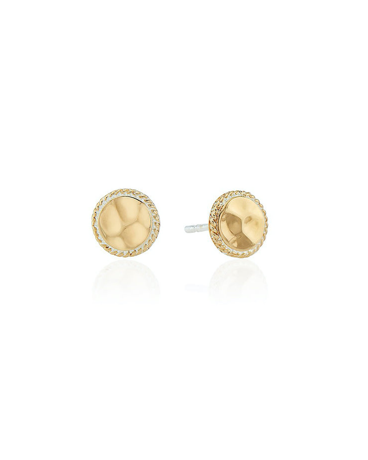 Gold Hammered Stud Earrings by Anna Beck