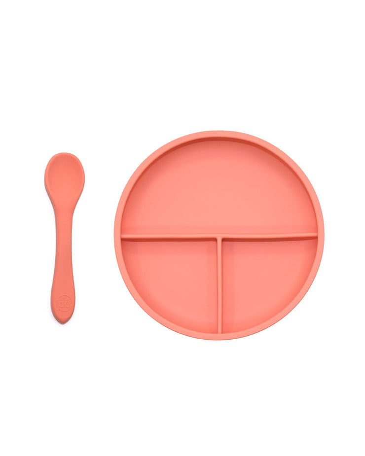 Suction Divider Plate & Spoon Set - Guava