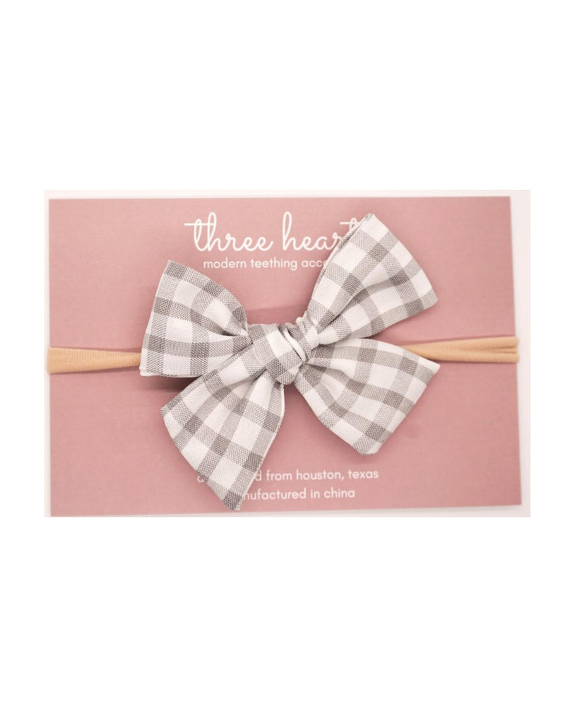 Light Gray Plaid Linen Bow Headband