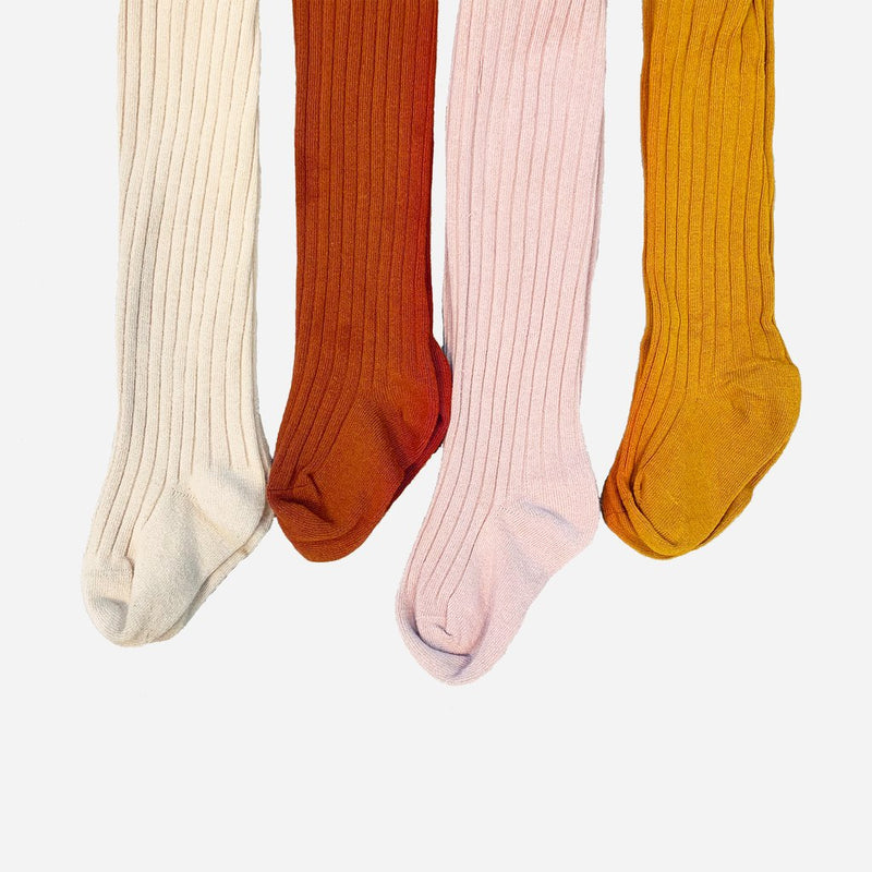 Cotton Ribbed Tights - Mustard